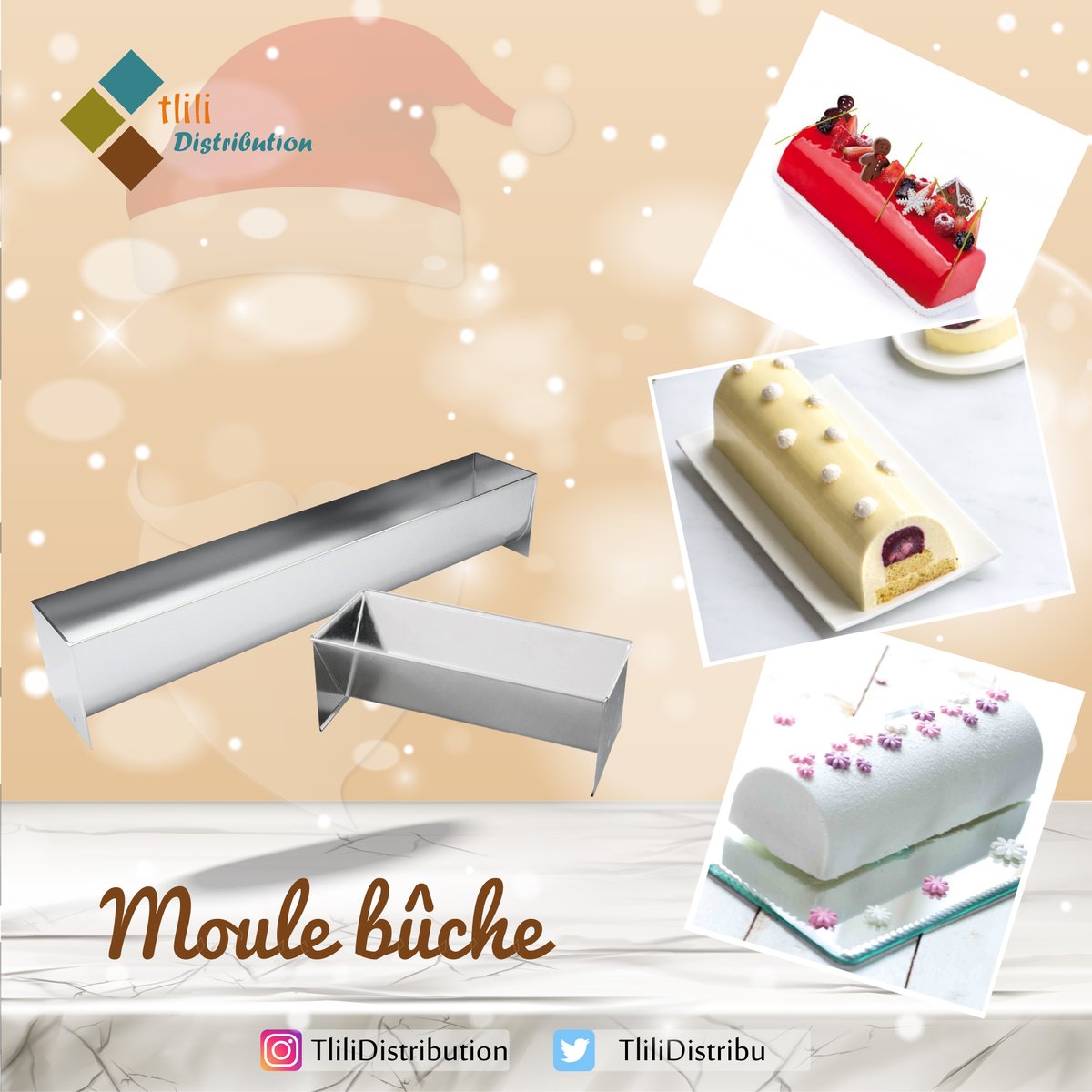 TliliDistribu's tweet photo. [Moule bûche]
Des moules bûche ronds , pyramides et autres modèles pour réaliser vos gâteaux bûche de la fin d'année :)
Disponibles en modèle rond et pyramide 30 cm et 60 cm !
Téléphone : 79307242 / 79309008 / 58366180
#Tlilidistribution #moule #bûche #rond #pyramide #décorarion https://t.co/66dprayz3K