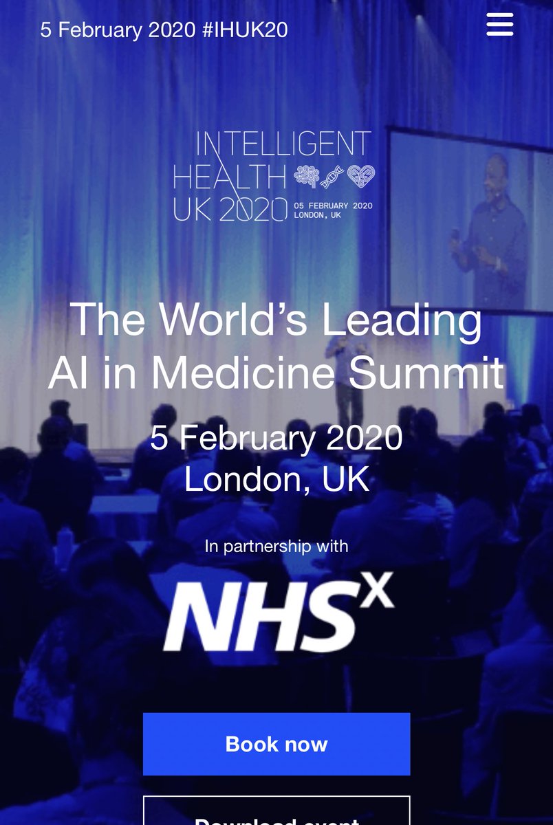Allpowersphysio's tweet photo. Who wants to come to @IntHealthAI in London? https://t.co/2B1pIEak61 
I have been gifted 100 free passes to hand out as early Christmas presents to @NHS staff. Including these ⭐️ on the agenda. @NHSX @TencentGlobal @SknVsn @GEHealthcare @echonous @GoogleHealth @ThePhoenixPship https://t.co/BiGISC7yFS