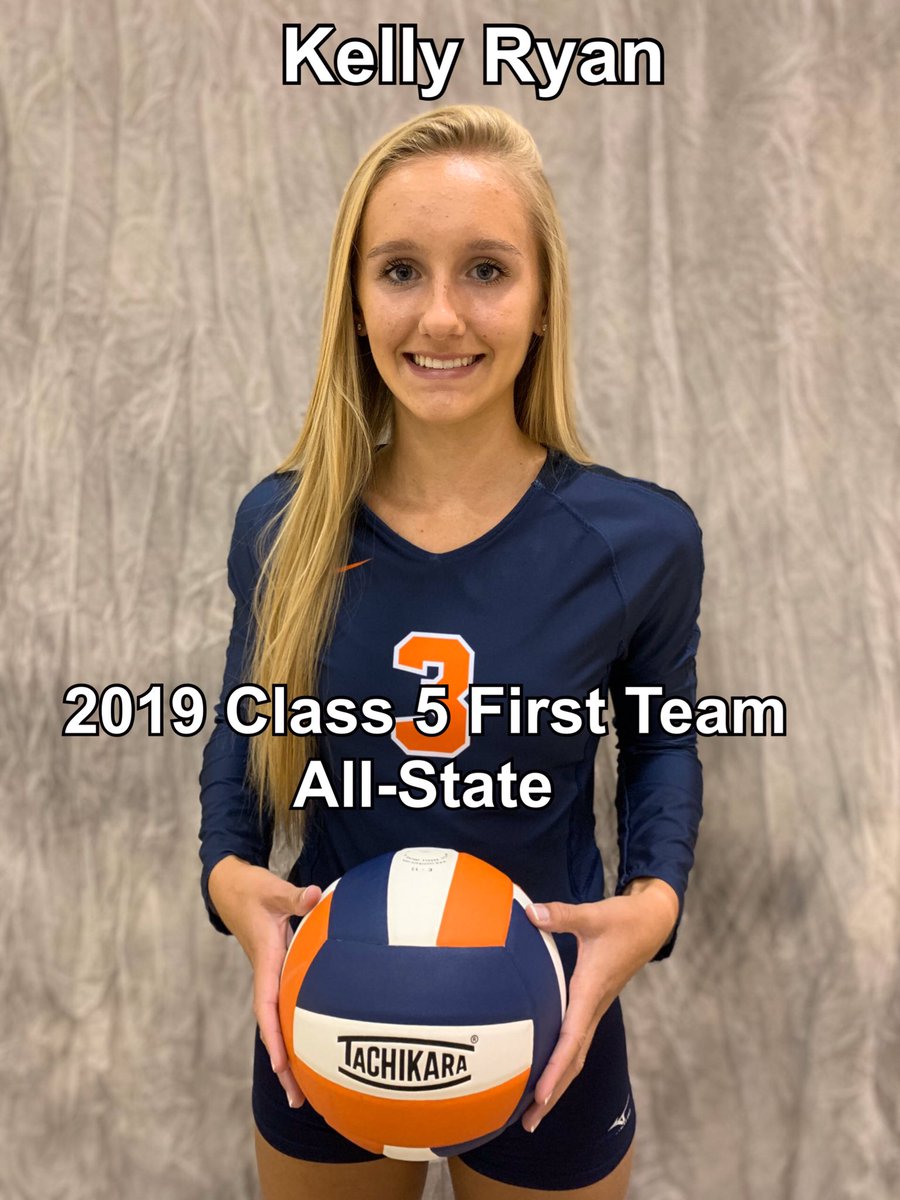 BWoodsVBall's tweet photo. The Virginia High School League 2019 Class 5 all-state girls volleyball teams have been selected and 
congratulations to Kelly Ryan for earning First Team All State and Chandler Manusky for earning Second Team All State honors. Both much deserved! https://t.co/rvXHe7TjAN