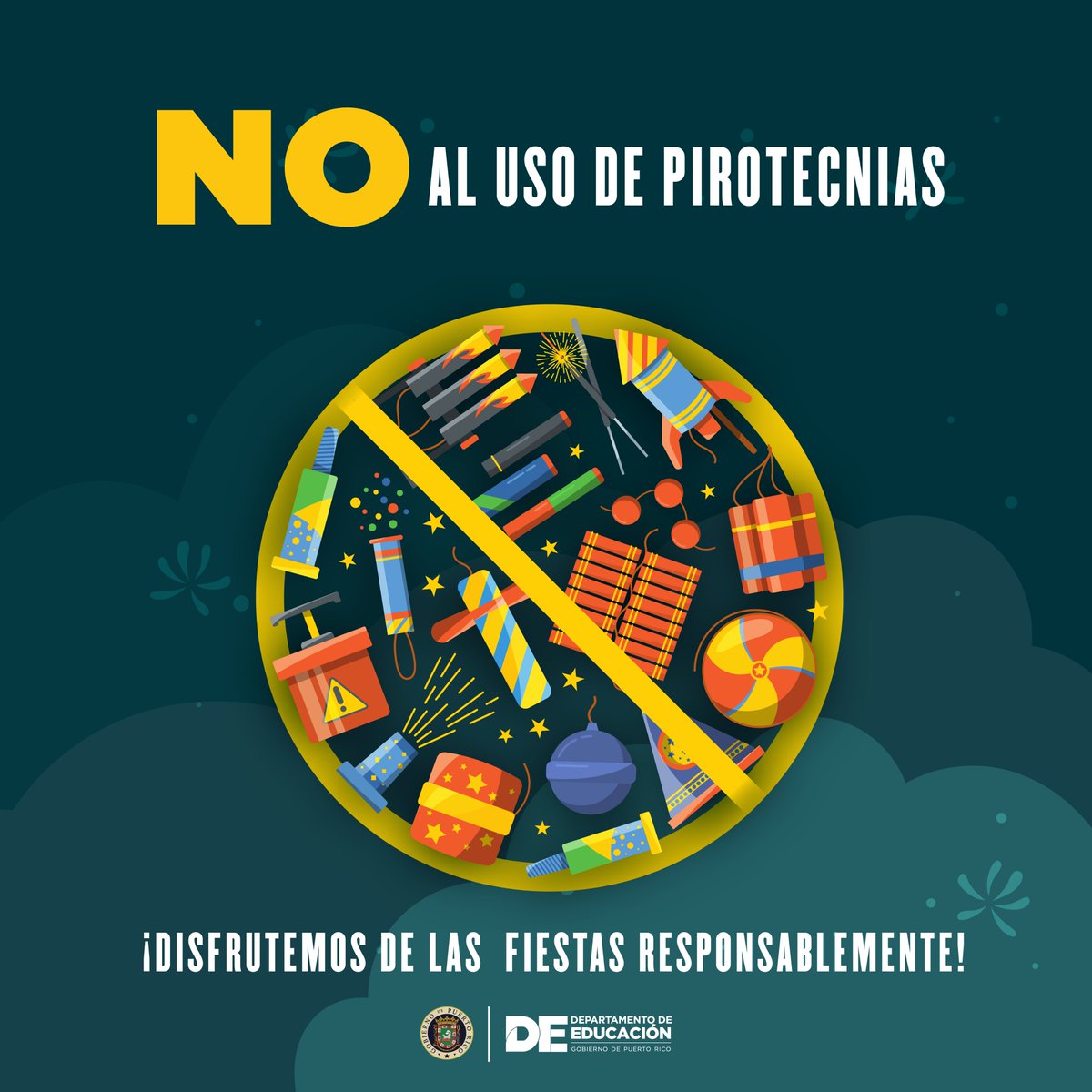 EDUCACIONPR's tweet photo. 📢 El uso de pirotecnia conlleva muchos peligros 🚫 Exhortamos a no fomentar su uso en esta época festiva, tanto en la escuela como en la casa ❌ 

Vamos a disfrutar responsablemente🎄 https://t.co/KQ9wXhaDNo