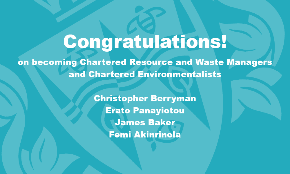 Congratulations on becoming Chartered Resource and Waste Managers and Chartered Environmentalists – we’re delighted to welcome you! 
<a href="/SocEnv_HQ/">Society for the Environment</a>
 
 #GetChartered #MemberMatters