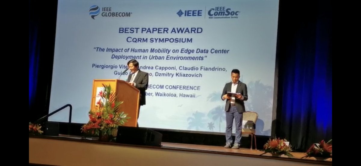 ClaFiandrino's tweet image. Our recent paper &quot; The Impact of Human Mobility on Edge Data Center Deployment in Urban Environments&quot; received the Best Paper Award at IEEE GLOBECOM 2019! The paper is cohauthored by Piergiorgio Vitello, Andrea Capponi, Guido Cantelmo, Dzmitry Kliazovich and myself.