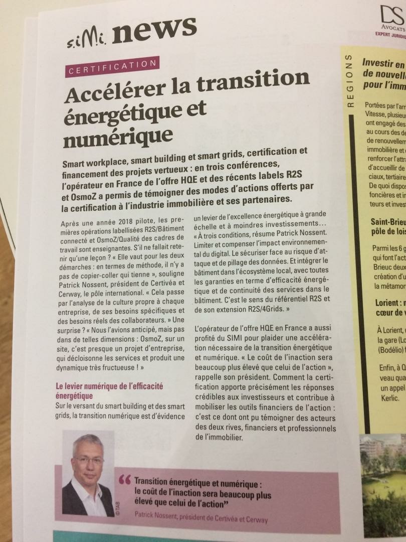 CERTIVEA_'s tweet photo. 🆕Certivéa dans #Siminews #SalonSIMI😃
Retour sur nos 3 conf organisées avec une itw de notre président @patricknossent cc @HQEbyCerway
#smartworkplace #smarbuilding #smartgrids #HQE #LabelR2S #OsmoZbyCertivéa
Vous voulez en savoir + ? rdv ici➡️https://t.co/P9NKtjKsH2 https://t.co/GUBRFEg2yJ