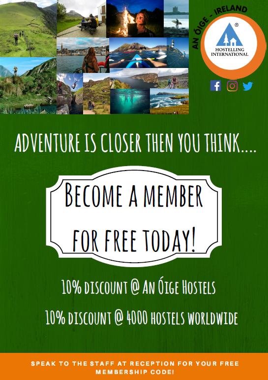 HiIreland's tweet photo. #MembershipMonday Did you know that if you stay at an An Óige hostel and have an address in the Republic of #Ireland 🇮🇪 then you are entitled to a #FREE #MEMBERSHIP.

Just ask our hostel staff for the code during your stay.

@Errigal_Hostel @KillarneyIntHos @KnockreeYH https://t.co/MX2Qek3kpP
