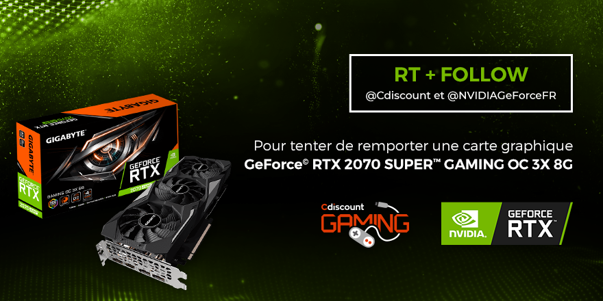 Cdiscount's tweet image. 🎁 #Concours 

🔸 RT + FOLLOW @NVIDIAGeForceFR et @Cdiscount pour tenter de remporter une GeForce® RTX 2070 SUPER™ GAMING OC 3X 8G ! 👉 bit.ly/2LReuB8 👈

☑️ TAS le 20/12