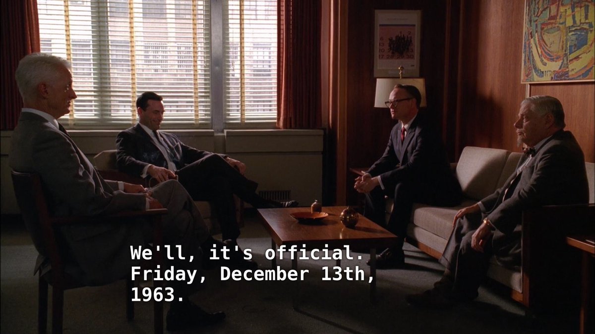 Mad Men Pics Auf Twitter Friday December 13th 1963 Sterling Cooper Draper Pryce Was Formed 56 Years Ago Today Scdp Shut The Door Have A Seat Season 3 Episode 13 Https T Co Rr1vgaltmj