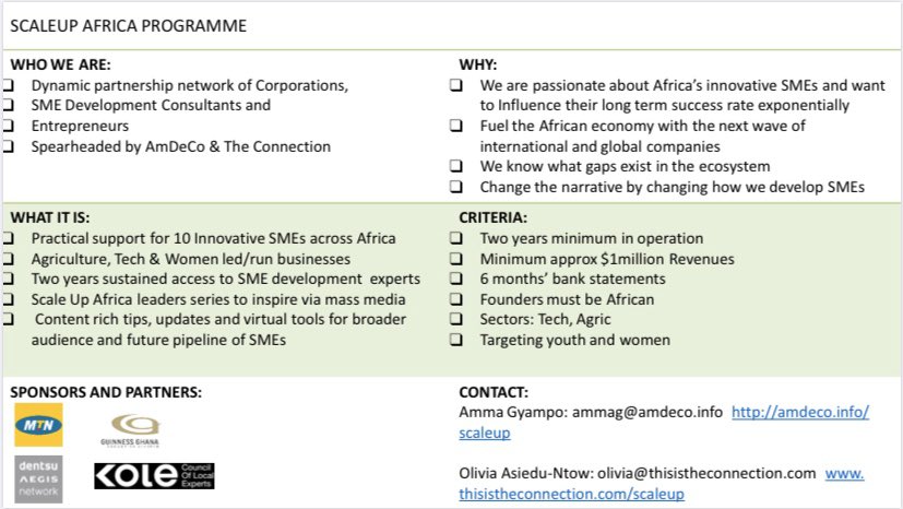 2020Scaleup's tweet photo. Are you an #SME #agriculture #TECH #womenledbusiness, need help to scale up?? Reach out to us. Details below #sua2020 #scaleupafrica #amdeco #theconnection https://t.co/2Xk3Lh3qIg