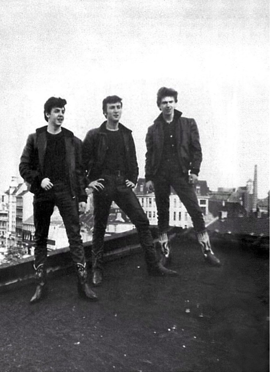 mikolato's tweet photo. Toppermost of the poppermost. On the roof of the Top Ten Club, Hamburg 1961 #TheBeatles #toppermostofthepoppermost #sixties #1960s #toptenclub #beatleshamburg #sixtiesmusic #rocknroll https://t.co/1uqd9tJBwh