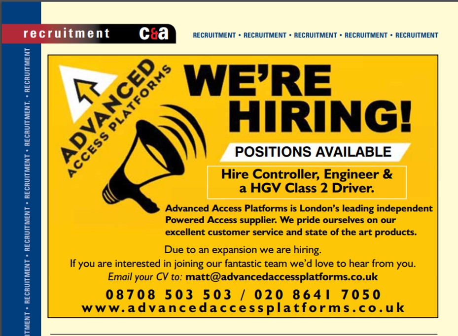 AdvancedAccessP's tweet image. 👀 Did you spot our half page spread in the @vertikalnet  November issue? 👀

#hiring #poweredaccess #hgvclass2driver #hirecontroller #engineer