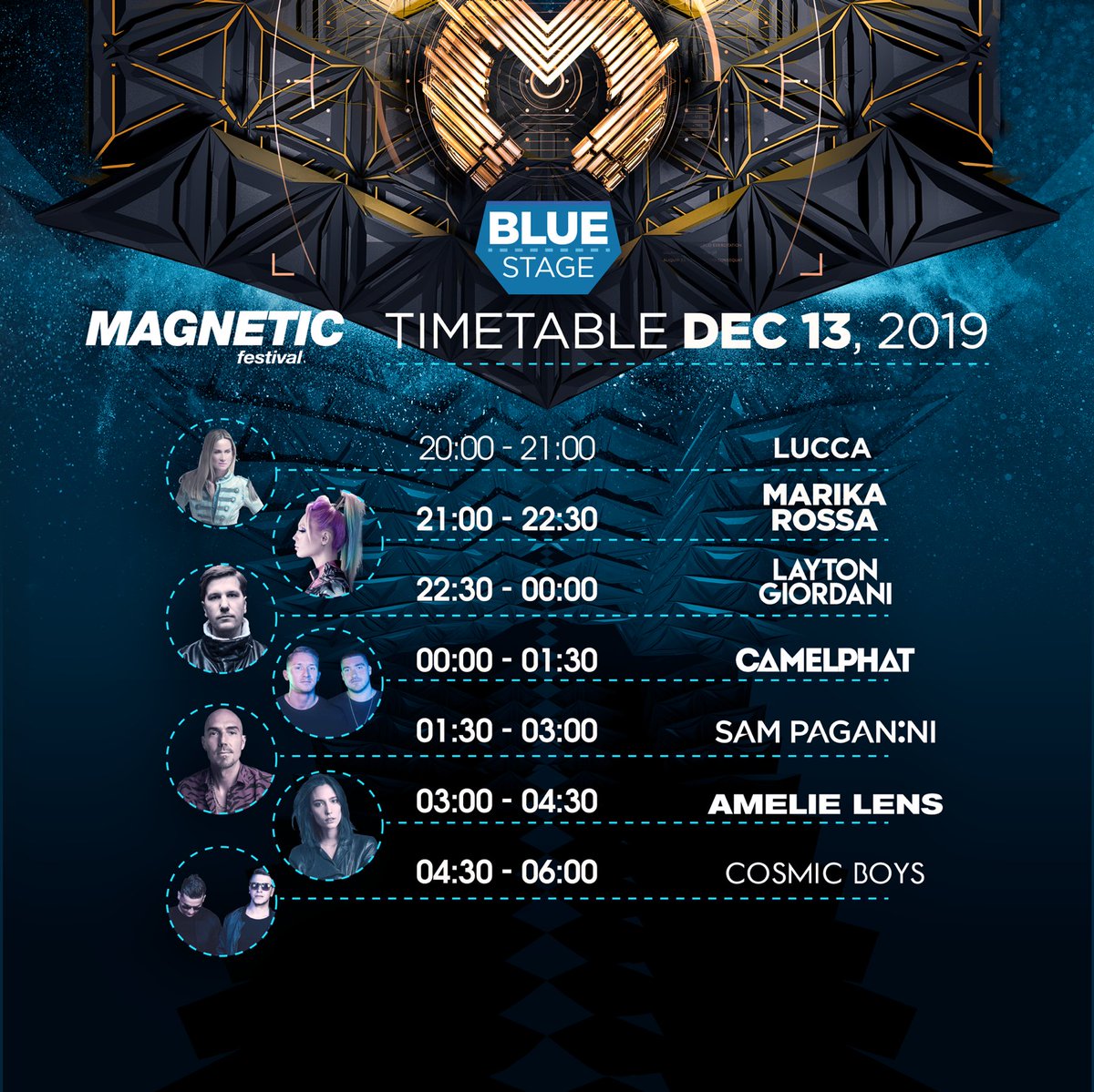 See you all tonight! <a href="/MAGNETICfest/">MAGNETIC festival</a> 🧲 Prague 
BLUE stage 🔵 <a href="/AmelieLens/">Amelie Lens</a> <a href="/CamelPhat/">CAMELPHAT</a> <a href="/SamPaganini/">Sampaganini</a> <a href="/CosmicBoysArt/">Cosmic Boys</a> <a href="/LaytonGiordani/">Layton Giordani</a> <a href="/djMarikaRossa/">Marika Rossa</a>
