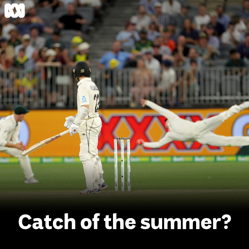 abcsport's tweet photo. 🏏😱 WHAT A CATCH!
We've seen Steve Smith pull off a few of these, where does this one sit?
📷 AAP
#AUSvNZ #Cicker #ClassicCatch https://t.co/pOddlbgWHB