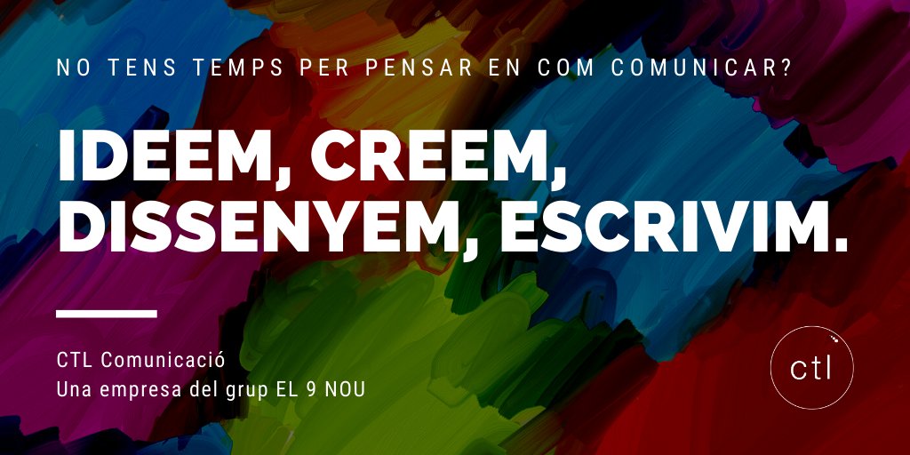 ctlcomunicacio's tweet image. En comunicació tot està connectat: 
💡 Les idees
🎨 Els colors
🖊 Les paraules...
Truca'ns 📞 93 889 49 49 o envia 📨 info@ctl.cat #comunicaciódigital #marquetingdigital #socialmedia #contentmarketing #brandedcontent #grupel9nou