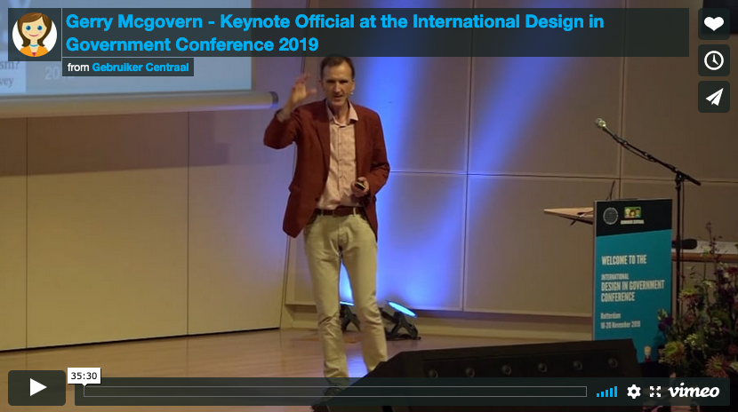 govdesignconf's tweet photo. Look here for the presentation and video of our keynote @gerrymcgovern https://t.co/y7F8Y7fOCt #govdesignconf https://t.co/dYxs92NJMG