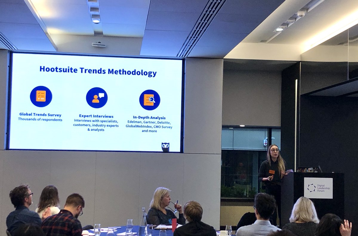 HootBusiness's tweet photo. Our own @dominiquesview on stage @DLFmembers event in London today showing @hootsuite new #SocialTrends2020. Tweet us @HootBusiness with your questions! #DLFMembers https://t.co/npA3y5vl25