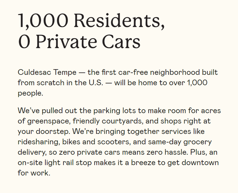 EmmanuelSPV's tweet photo. Un promoteur immobilier américain qui se lance dans la construction de quartiers sans voitures individuelles vient de lever 10 millions de dollars dans un premier tour. Son premier projet pour 1000 habitants est en Arizona. Le nom de la société : CuldeSac https://t.co/Ip8ttlrTrj https://t.co/6Vk66IQCHr