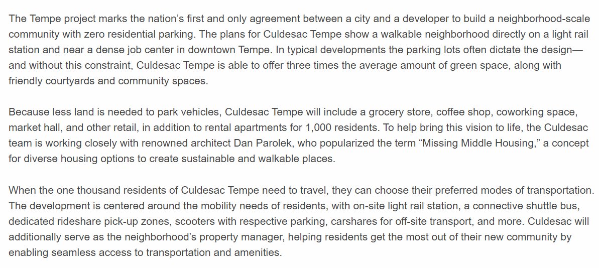Un promoteur immobilier américain qui se lance dans la construction de quartiers sans voitures individuelles vient de lever 10 millions de dollars dans un premier tour. Son premier projet pour 1000 habitants est en Arizona. Le nom de la société : CuldeSac culdesac.com