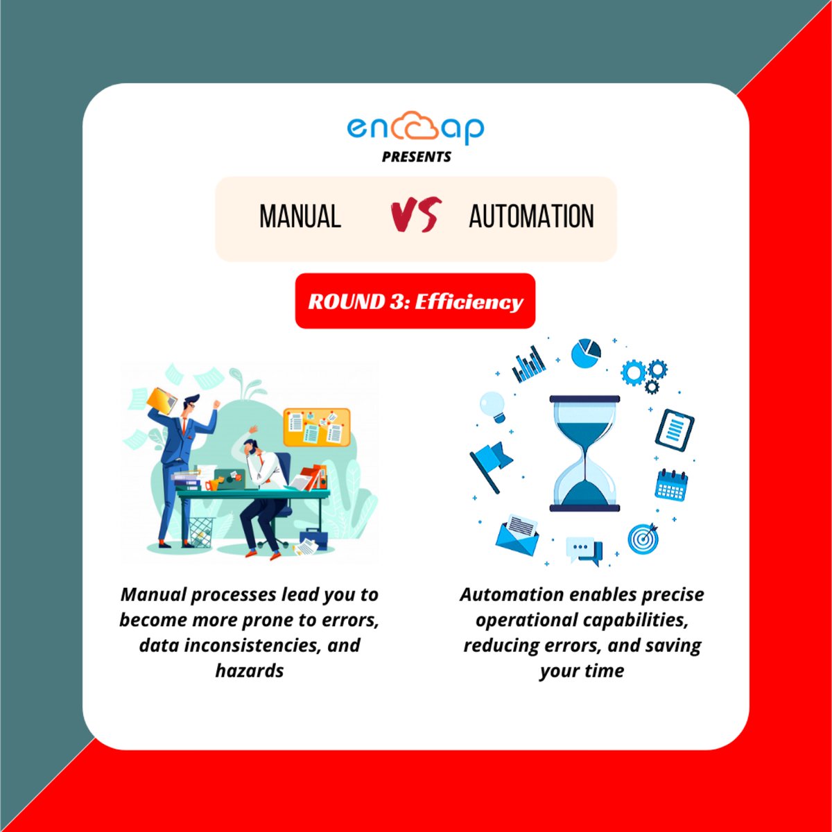 Encaptechno's tweet image. Automation vs Manual Processes Round3: Efficiency✅
Keep an eye on this space, as we’ll be posting more on this series 

#Automation #automationvsmanual #productivity #salesforce #zoho #CRM #sales #marketing #Encaptechno
