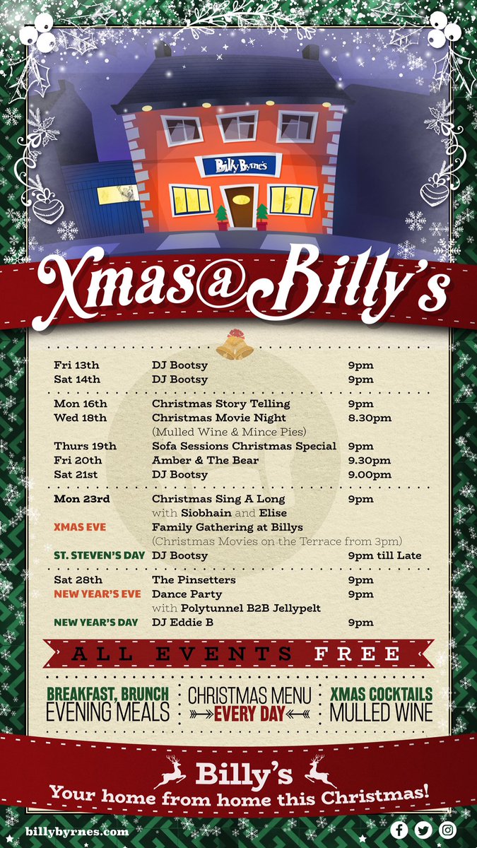 Billy Byrnes (@billybyrnesbar) on Twitter photo Our festive line up is here!!
And it is all FREE!!!
<a href="/jellypelt/">jellypelt</a> @moottapes @sola_musicpage <a href="/carmelmccreagh/">Carmel McCreagh</a> <a href="/flomcsweeney/">Flo McSweeney</a> <a href="/eddiebkk/">Eddie</a> #djbootsy <a href="/jazzireland/">Jazz Ireland</a> <a href="/BigEarsHearMore/">Cormac Larkin</a> <a href="/lovekilkenny/">Visit Kilkenny</a> <a href="/visitkilkenny/">VisitKilkenny</a> @kilkennygigguide @yulefestkilkenny
#kilkenny #christmas #newyear Our festive line up is here!!
And it is all FREE!!!
<a href="/jellypelt/">jellypelt</a> @moottapes @sola_musicpage <a href="/carmelmccreagh/">Carmel McCreagh</a> <a href="/flomcsweeney/">Flo McSweeney</a> <a href="/eddiebkk/">Eddie</a> #djbootsy <a href="/jazzireland/">Jazz Ireland</a> <a href="/BigEarsHearMore/">Cormac Larkin</a> <a href="/lovekilkenny/">Visit Kilkenny</a> <a href="/visitkilkenny/">VisitKilkenny</a> @kilkennygigguide @yulefestkilkenny
#kilkenny #christmas #newyear