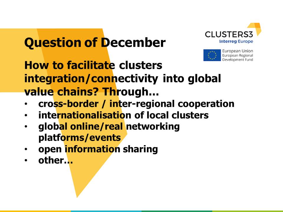 Take part in our #survey and tell us How to facilitate #clusters integration/connectivity into #global #value #chains? We are waiting for your votes here forms.gle/1hjTdbgkWg9v9e…