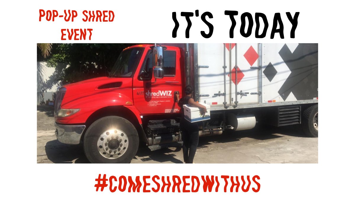 shredw1z's tweet photo. Pop-Up Shred #Today #Jamaica #callusat87692SHRED 10:00am -1:30pm; 67 Old Hope Rd, Kingston 5. Across from the Rubis station. Prices as low as $935 per bankers box. So don’t frustrate yourself with the small shredder. Don’t leave your private information unprotected. Shred It. https://t.co/pSKBweoZvr