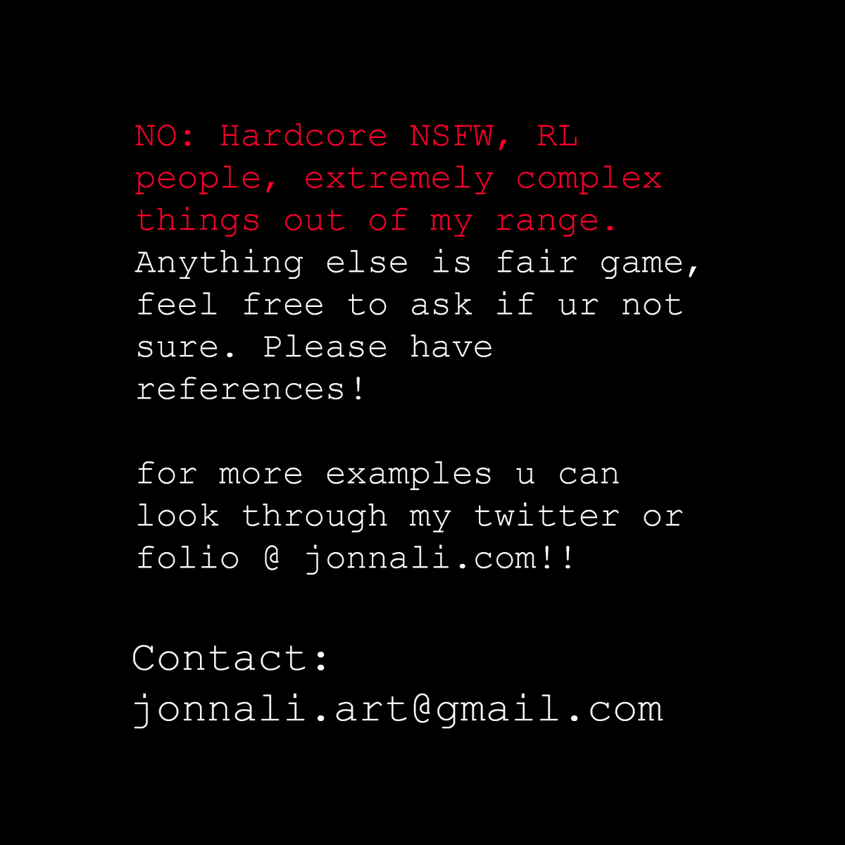 (RT❤️) HELO this is kinda a repost bc i wanted a more comprehensible ver/cheaper bc i forgot we r all broke lol. im takin 3 slots for colour and sketch and doodles have no limit for now. you can dm or email me jonnali.art@gmail.com. TY!!!! 