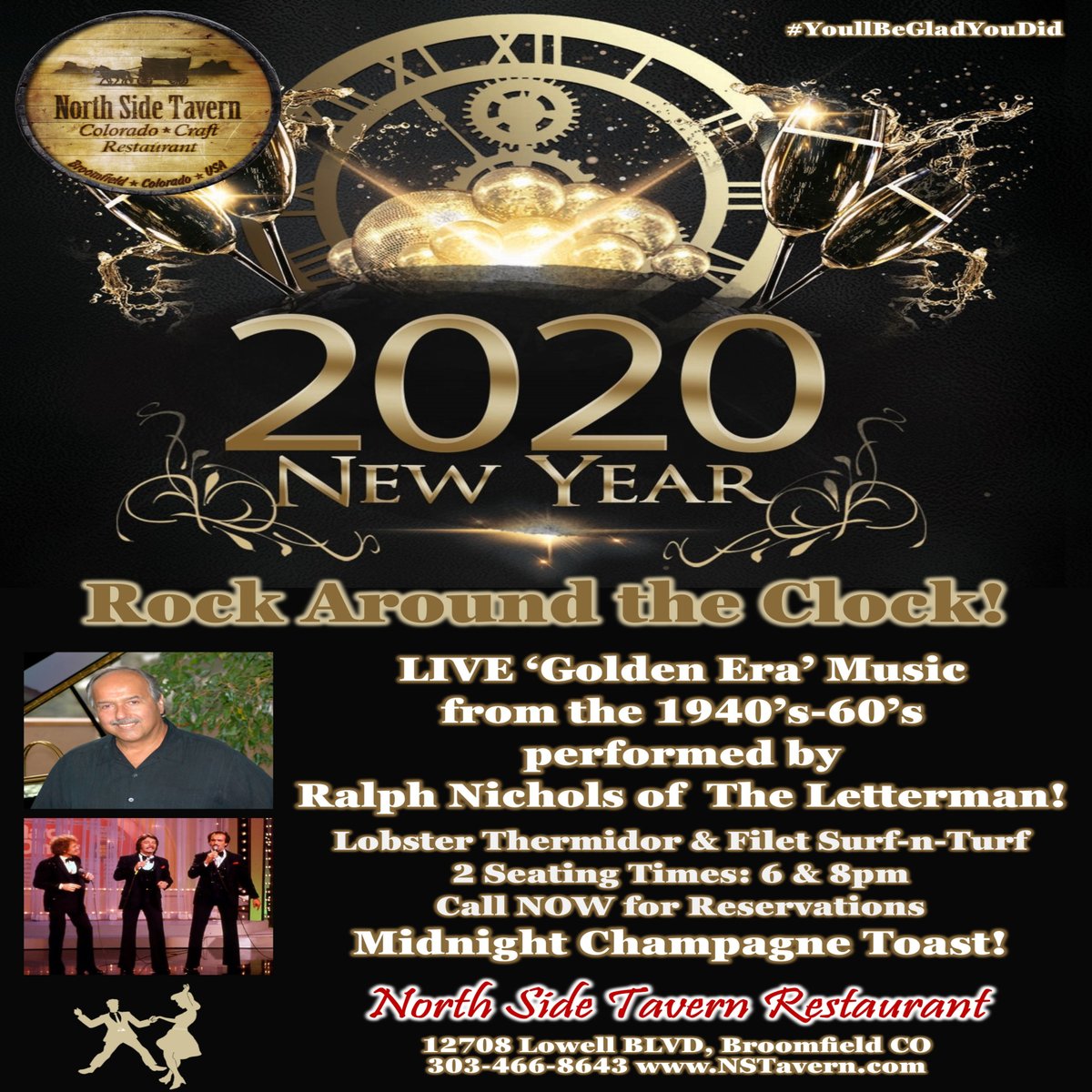 LIVE ‘Golden Era’ Music from the 1940’s-60’s performed by                            Ralph Nichols of The Letterman! Chef Chris will be featuring Lobster Thermidor &amp; Filet Surf-n-Turf. 2 seating times available at 6pm &amp; 8pm. Call NOW for Reservations! #YoullBeGladYouDid