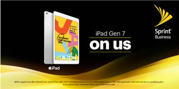 Business owners, this week only, pick up the new iPad Gen 7– featuring a large 10.2 inch Retina display - on us! Available through Dec. 15. Don't miss it! Find a store at sprint.co/2PGrwle this #SizzlingSprintWeek.
#WorksForBusiness
