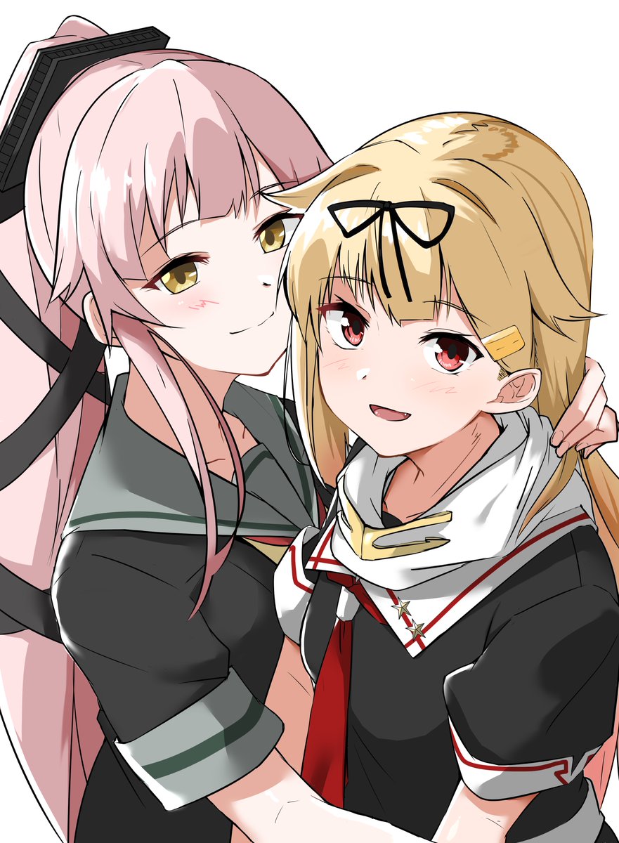 yura (kancolle) ,yuudachi (kancolle) ,yuudachi kai ni (kancolle) hair flaps long hair multiple girls ribbon 2girls hair ribbon blonde hair  illustration images