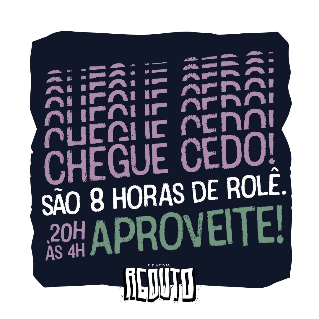 FestivalReduto's tweet photo. O ROLÊ COMEÇA ÀS 20H.
EU DISSE 20H!
Não é 22h nem 23h, ÉÉÉ VINTEEE!
Aproveite tudo que estamos preparando para vocês, todas as atrações que são fod@s do início ao fim! Pensamos em cada minuto do rolê, então faz esse favorzinho meus Reduteiros. ❤️
#PONTUALIDADE #CHEGUECEDO https://t.co/KvdSyqWFOV