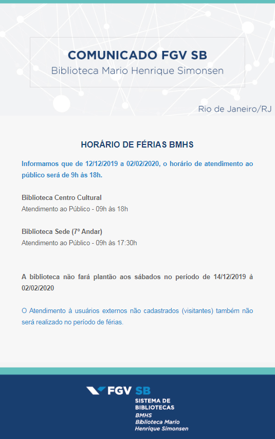 Atenção ao funcionamento da BMHS nas férias.