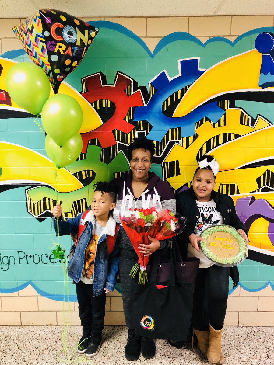 MrSmith_LES's tweet photo. Today was a special day as we recognize our newest Teacher of the Year! As shared by her daughter, Ms. Tiffany Collins, our amazing design lab teacher, is creative, strong, and beautiful inside and out! We love her and are so blessed to have her at @GMASteam! 💚🎉@Tiffany06016569 https://t.co/xu12MFmczp