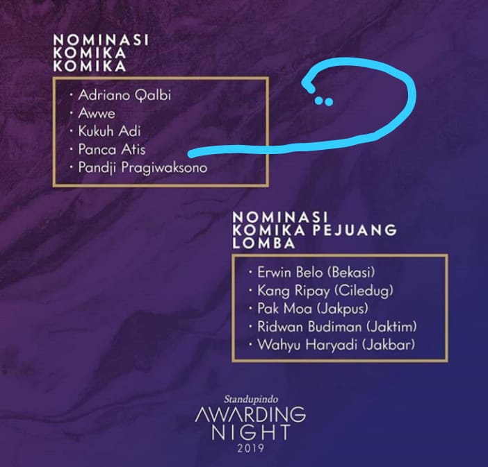 Wahai rakyat RGM!

Inilah sebagian kategori Standupindo Awarding Night. Masih banyak kategori komika lainnya.