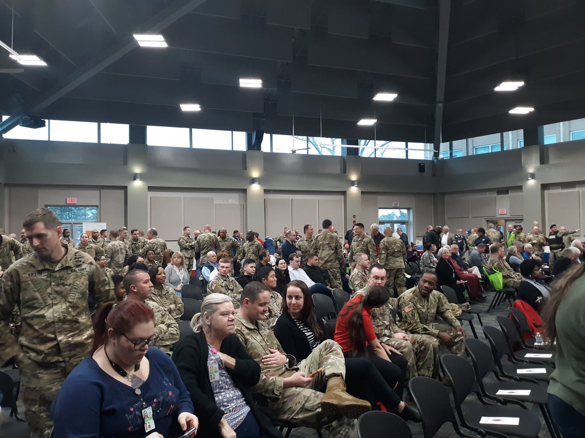 Getting ready to start; standing room only at Clay National Guard Center's celebration of the 383rd NG Birthday and Retiree Celebration