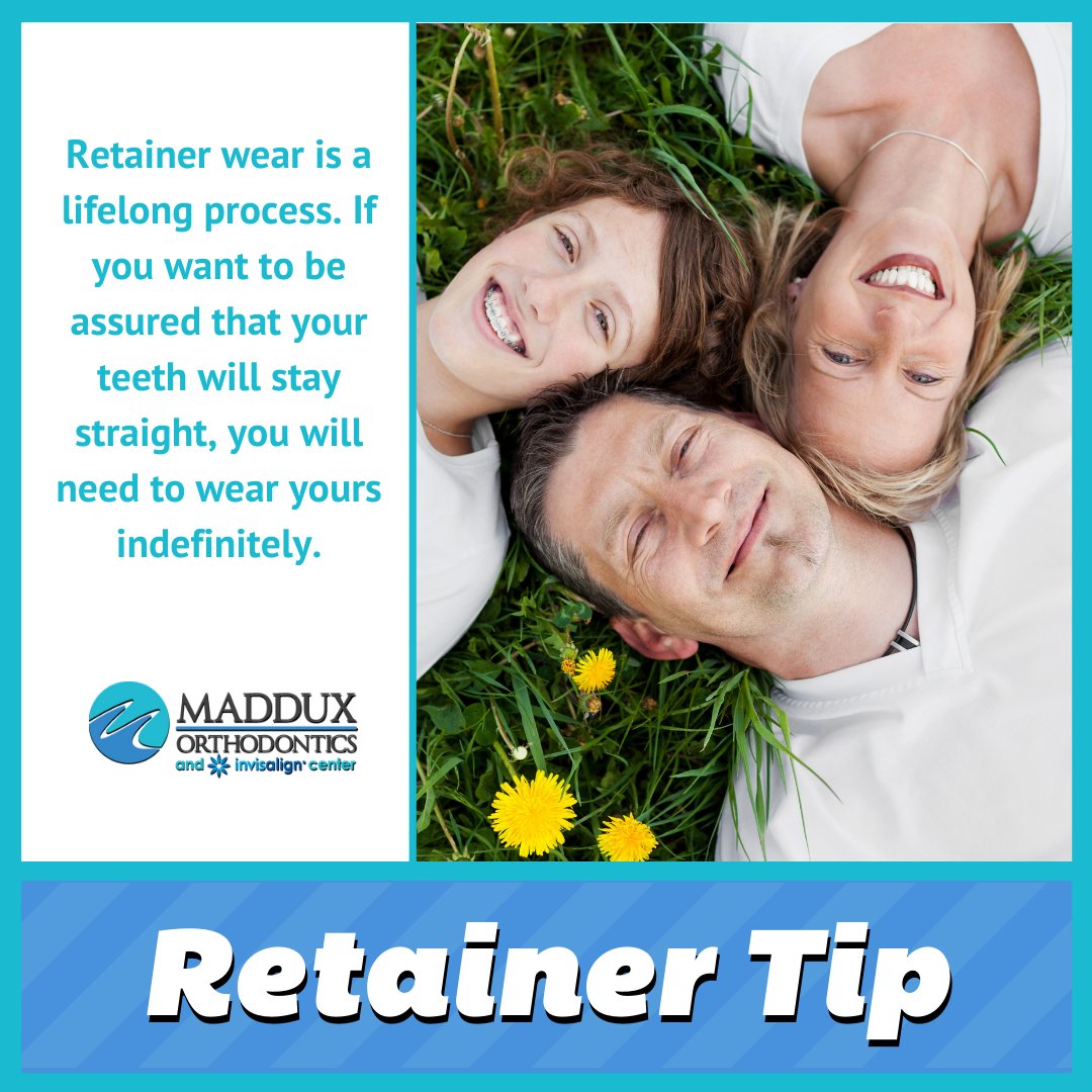 madduxortho757's tweet image. Retainers are a lifelong companion. 👍 Don't stop wearing them or your teeth may revert to how they were pre-treatment! 😬 #RetainerTip #MadduxOrthodontics