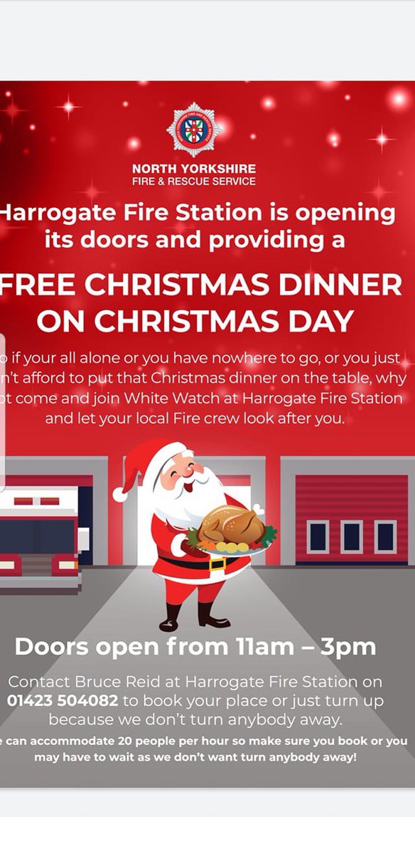 Hi all, if you know someone who might be spending Christmas alone, let them know about this please. The NYFRS Harrogate Fire Station are opening it’s doors... #thanksharrogate #harrogate