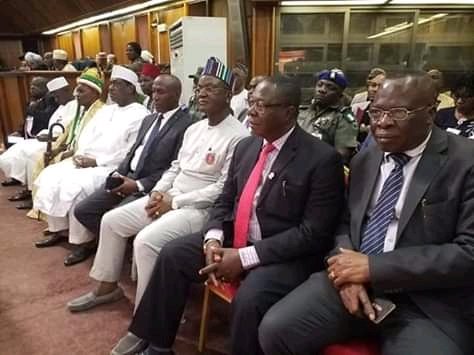 BenueThe's tweet photo. Governor Ortom today at the Supreme Court of Nigeria, witnessed the swearing in of  Benue born, Hon. Justice John Terhemba Tsoho as Chief Judge of the Federal High Court, Nigeria.
Hon. Minister of Special Duties  Senator George Akume also witnessed the swearing-in ceremony. https://t.co/UgAyv23KFw