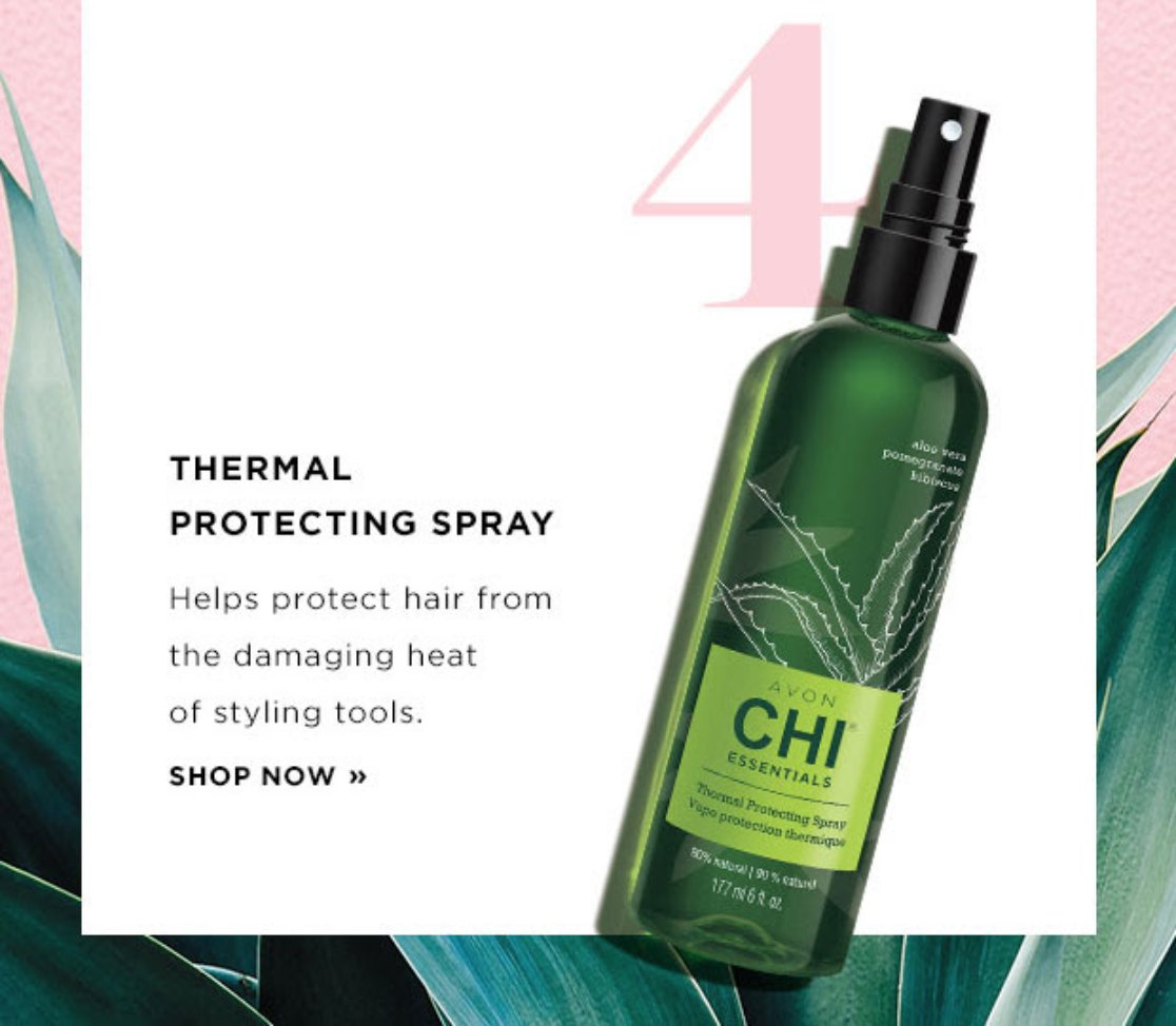 AvonLadyNJ's tweet photo. Avon #ChiEssentials #ThermalProtectingSpray is #sulfatefree and #PABAfree. Our thermal protecting spray is infused with essential nutrients, vitamins and anti-oxidations to help protect hair from the damaging heat of styling tools. https://t.co/TuRlwjLmTd https://t.co/KLfDEOi3M5