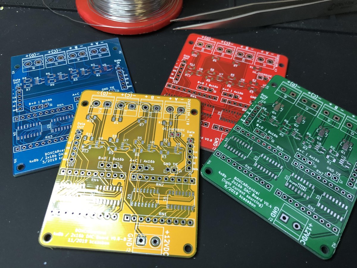 teamboxcar's tweet photo. Getting colorful this Holiday Season with our prototype circuitboards. These little boards are for our software-controlled variable light dimming.🆒💡 
Side note...they can make for some fun and interesting Christmas Tree ornaments.🎄🎄 #boxcarcentral #agtech https://t.co/qMxh6uL60X