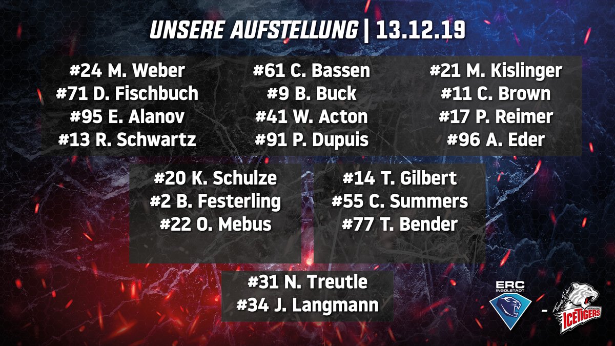 Ice_Tigers's tweet photo. Hier ist unsere Aufstellung für Manuel Koflers DEL-Debüt als hauptverantwortlicher Trainer heute um 19.30 Uhr beim @ERCIngolstadt. Kevin Schulze, Tom Gilbert, Marcus Weber, Chad Bassen und Max Kislinger beginnen die Partie, zwischen den Pfosten startet Niklas Treutle. #ERCvsNIT https://t.co/DD4jGqsUwJ
