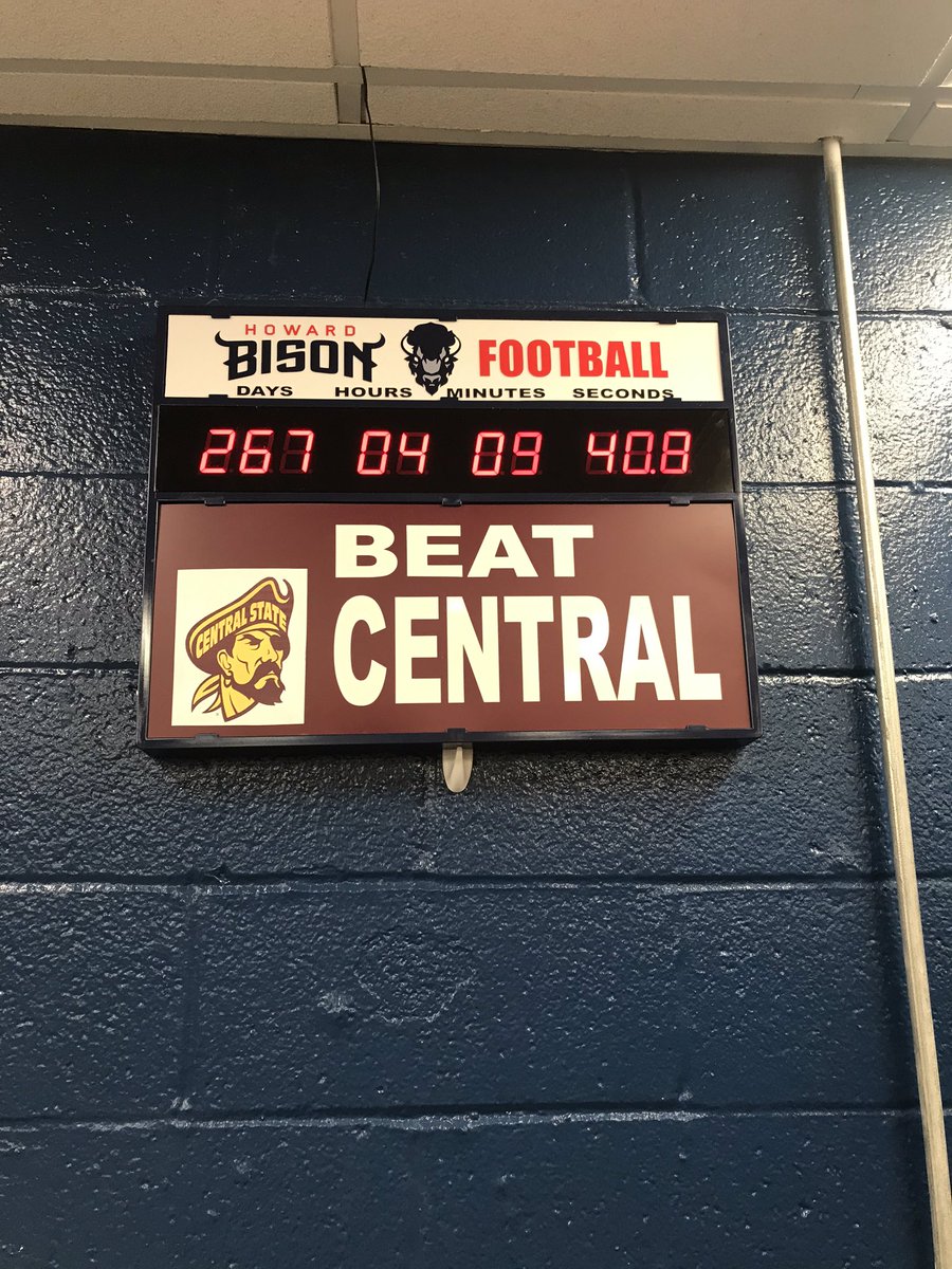 HUBisonEquip's tweet photo. Itβs that time of year again #BisonSwag time; Weβre all setup for the prospective @HUBISONFOOTBALL recruits visiting today! Even got the count down clock ready for the 2020 #HOF game #GoBison @HUBisonSports @UNISWAG https://t.co/uF5w14Yjvc