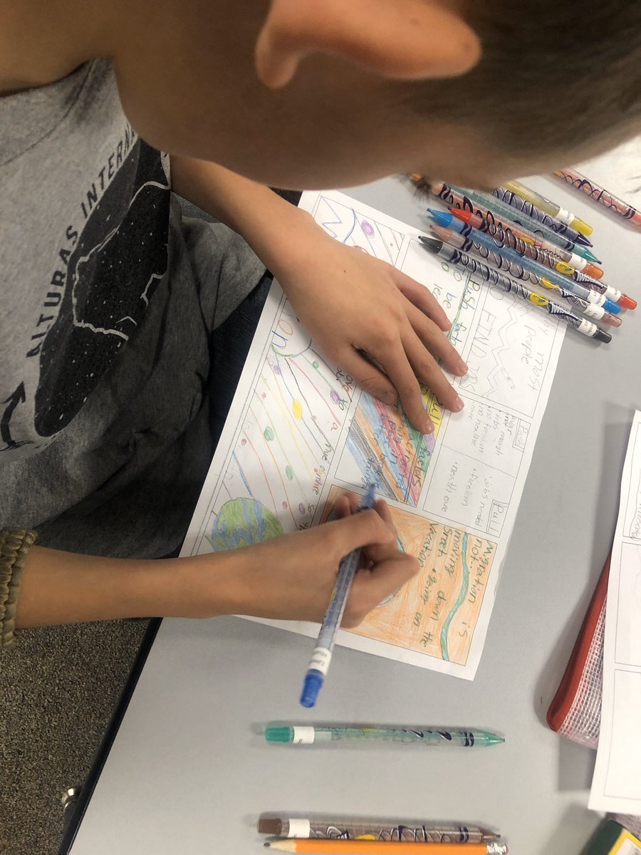 MsRobynsClass's tweet photo. My team’s new favorite thing- #OnePagers We are using them for note taking on vocabulary and key things in our unit. Paired with videos about the word or topic the Ss are super engaged and producing awesome work! Way more interesting to look at than normal notes! #AIALobos https://t.co/mHlBllOqxL