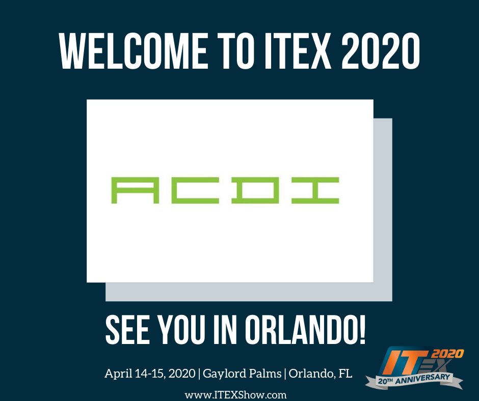 itex_show's tweet photo. We can't think of a better way to end the week than by welcoming @ACDI to #ITEX2020. We're excited to see the ACDI team in Orlando this April! #ITEXShow #OwnTheOffice https://t.co/Wb3mWGhJ1R