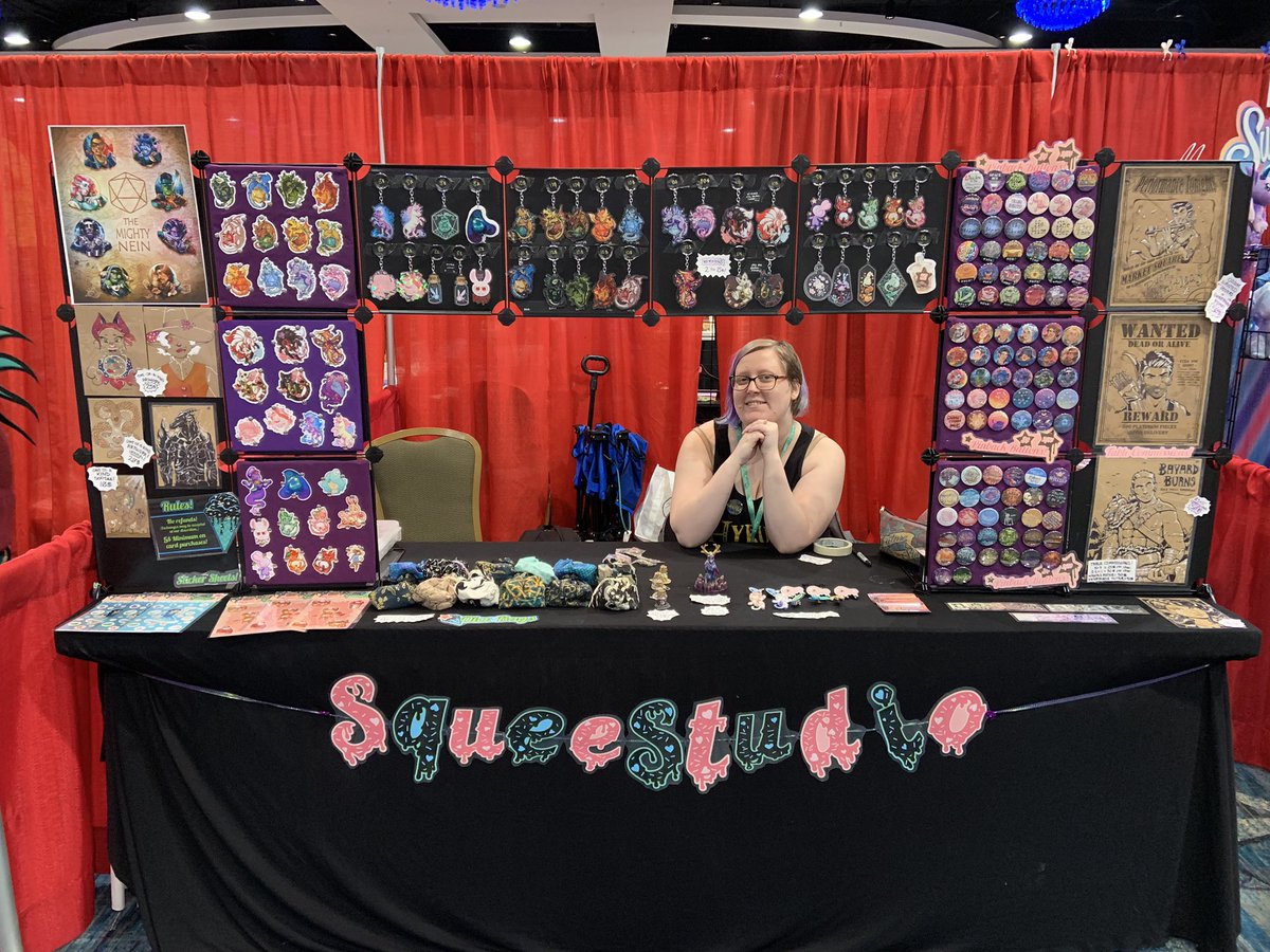 All set up and ready for #HolidayMatsuri! Check us out at booth #1105! #holmat2019 #vendorhall #dnd #charms #stickers #commissions