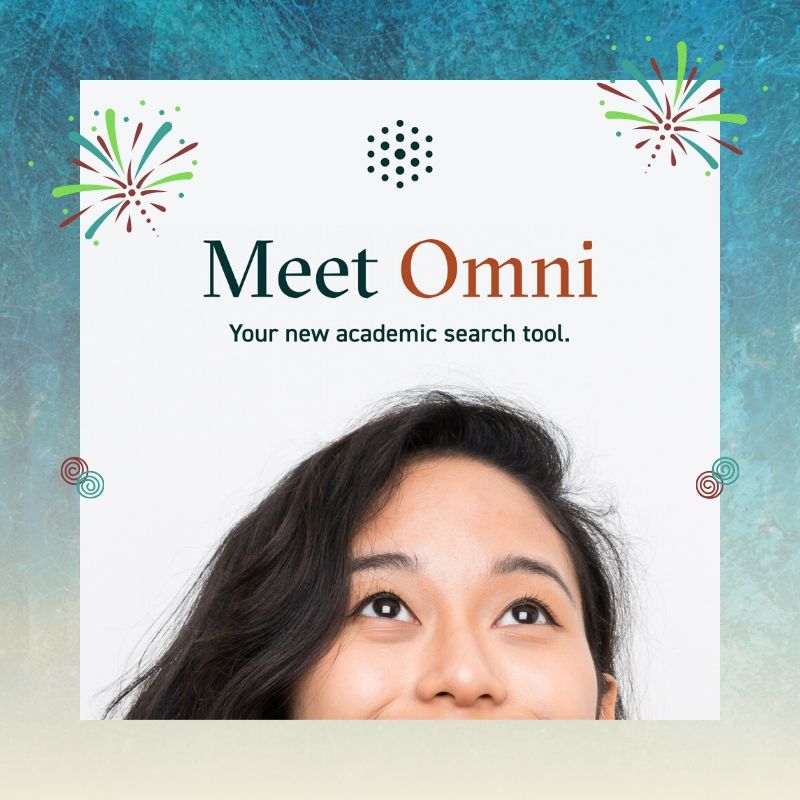 Meet OMNI, your new academic search tool message with the top of a person's head and eyes looking up.