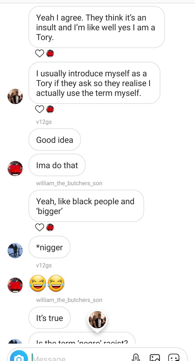 SCARFYYYY's tweet photo. I just got added to a "young politicians" group chat on Instagram that's chocablock full of tories. not surprising what I saw.
#toriesout
#ToryRacism
#racism
#notmygovernment
#GeneralElection
#GeneralErection2019
#ToryWin https://t.co/uR5BosZbKu