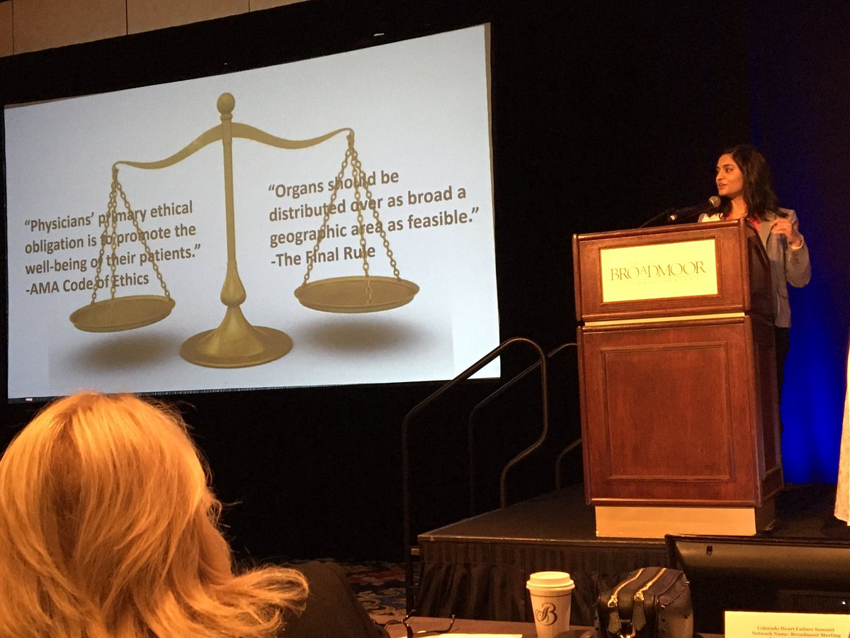 Prateeti Khazanie <a href="/KhazanieHeart/">Prateeti Khazanie</a> talking at  #COHF2019 about balancing ethics of donor organ distribution - and her important work in this area. #ISHLT #ACCinTouch #HFSA <a href="/colleenkmac/">Colleen McIlvennan</a> <a href="/kfmarie/">Kelsey Flint, MD, MSCS, FACC</a>