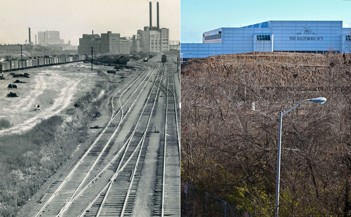 RetroBaltimore's tweet photo. Retro Baltimore: Then-and-now photos: Port Covington in 1940 and 2019. https://t.co/ffh41T2x38 https://t.co/8jI6dblk4o