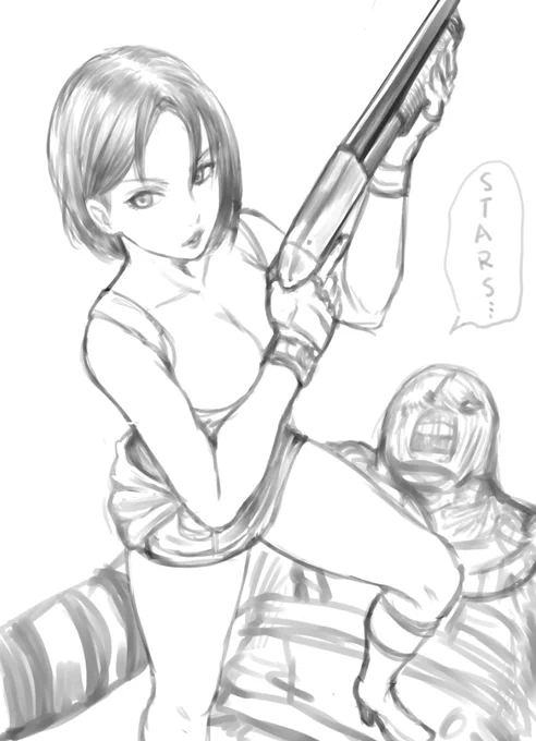 何となく描いた構図…背景考え中 