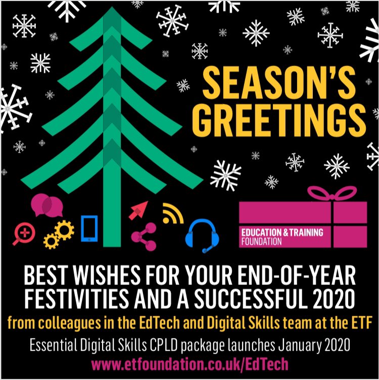 vikkiliogier's tweet photo. #Edtech #UKFEchat #xmas2019 #FE #SEASONSGREETINGS #education #FESpeaks #SENDinFE #ESOL #OffenderLearning #AdultLearning #lifelonglearning #digitalskills #FridayFeeling #DigitalETF #OTLAdigital #EnhanceDTP #DTPF #EnhanceDashboard #EnhanceEDS #EssentialDigitalSkills #TEACHers https://t.co/8Pjl8HgzEP