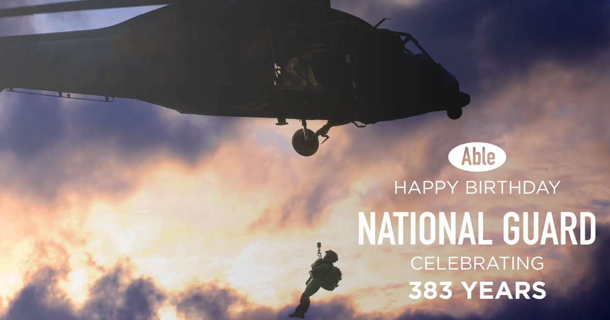 Happy Birthday <a href="/USNationalGuard/">National Guard</a>. Thank you for 383 years of being #AlwaysReadyAlwaysThere. #AbleAerospace #NationalGuard